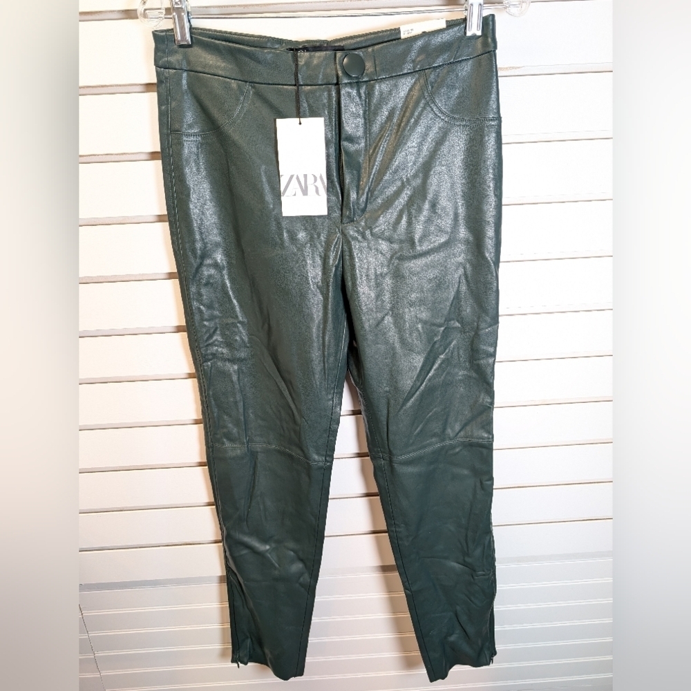 Zara Faux Leather High Waisted Hi-Rise Legging Green - Large NWT - Picture 3 of 9